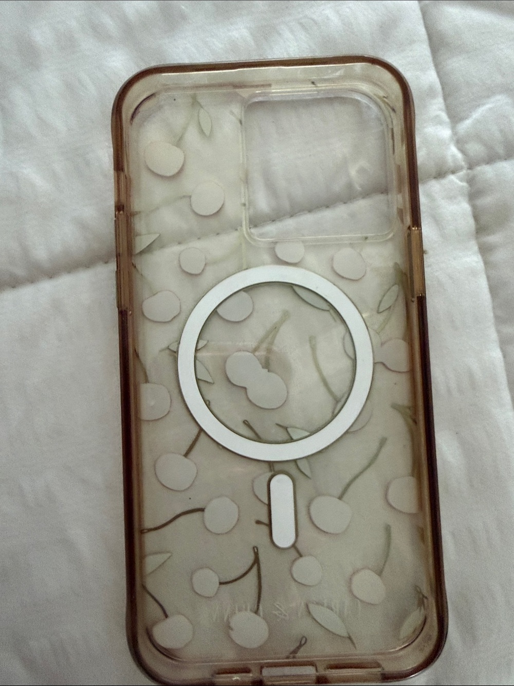 iPhone 16 pro Max/ 15 Clear Cherry MagSafe-Compatible Phone Case - Brown/White